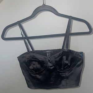 Black satin corset crop top